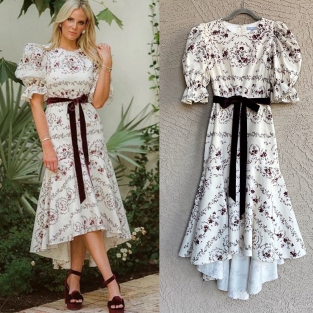 Floral Puff Sleeve Dress Velvet Belt Antonio Melani